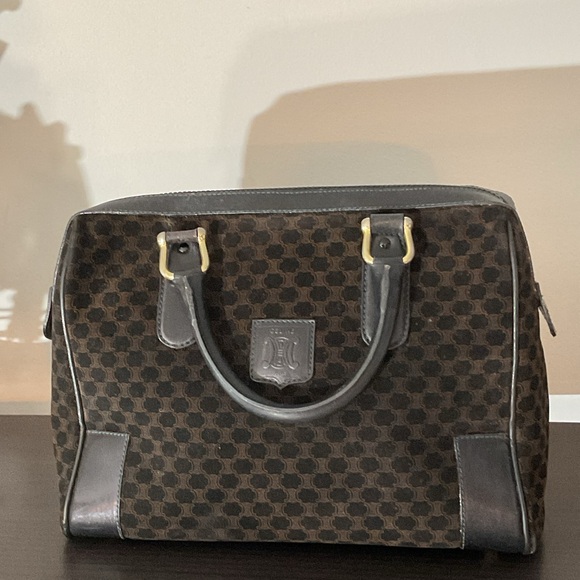 Celine Black and Brown Macadam Suede and Leather Handbag - Picture 1 of 15